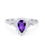 Teardrop Art Deco Engagement Ring Simulated Cubic Zirconia 925 Sterling Silver