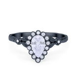 Teardrop Art Deco Engagement Ring Simulated Cubic Zirconia 925 Sterling Silver