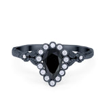 Teardrop Art Deco Engagement Ring Simulated Cubic Zirconia 925 Sterling Silver
