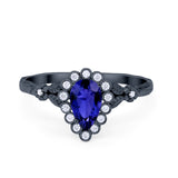 Teardrop Art Deco Engagement Ring Simulated Cubic Zirconia 925 Sterling Silver