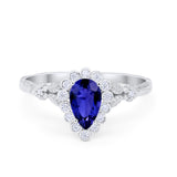 Teardrop Art Deco Engagement Ring Simulated Cubic Zirconia 925 Sterling Silver