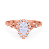 Teardrop Art Deco Engagement Ring Simulated Cubic Zirconia 925 Sterling Silver