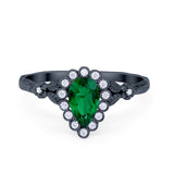 Teardrop Art Deco Engagement Ring Simulated Cubic Zirconia 925 Sterling Silver