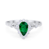 Teardrop Art Deco Engagement Ring Simulated Cubic Zirconia 925 Sterling Silver