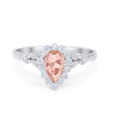 Teardrop Art Deco Engagement Ring Simulated Cubic Zirconia 925 Sterling Silver