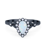Teardrop Art Deco Engagement Ring Simulated Cubic Zirconia 925 Sterling Silver