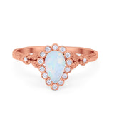 Teardrop Art Deco Engagement Ring Simulated Cubic Zirconia 925 Sterling Silver