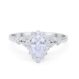 Teardrop Art Deco Engagement Ring Simulated Cubic Zirconia 925 Sterling Silver