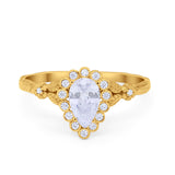 Teardrop Art Deco Engagement Ring Simulated Cubic Zirconia 925 Sterling Silver