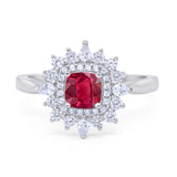 Cushion Cut Halo Engagement Bridal Ring Pear Round Cubic Zirconia 925 Sterling Silver