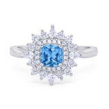 Cushion Cut Halo Engagement Bridal Ring Pear Round Cubic Zirconia 925 Sterling Silver