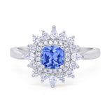 Cushion Cut Halo Engagement Bridal Ring Pear Round Cubic Zirconia 925 Sterling Silver