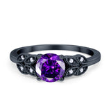 Art Deco Flower Style Wedding Engagement Bridal Ring Round Simulated Cubic Zirconia  925 Sterling Silver