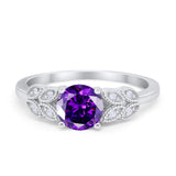 Art Deco Flower Style Wedding Engagement Bridal Ring Round Simulated Cubic Zirconia  925 Sterling Silver