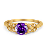 Art Deco Flower Style Wedding Engagement Bridal Ring Round Simulated Cubic Zirconia  925 Sterling Silver