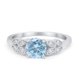 Art Deco Flower Style Wedding Engagement Bridal Ring Round Simulated Cubic Zirconia  925 Sterling Silver
