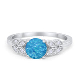 Art Deco Flower Style Wedding Engagement Bridal Ring Round Simulated Cubic Zirconia  925 Sterling Silver