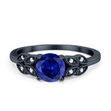 Art Deco Flower Style Wedding Engagement Bridal Ring Round Simulated Cubic Zirconia  925 Sterling Silver