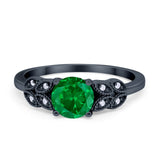 Art Deco Flower Style Wedding Engagement Bridal Ring Round Simulated Cubic Zirconia  925 Sterling Silver