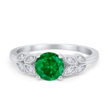 Art Deco Flower Style Wedding Engagement Bridal Ring Round Simulated Cubic Zirconia  925 Sterling Silver