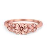 Art Deco Flower Style Wedding Engagement Bridal Ring Round Simulated Cubic Zirconia  925 Sterling Silver