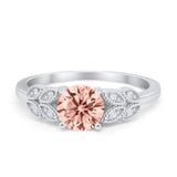 Art Deco Flower Style Wedding Engagement Bridal Ring Round Simulated Cubic Zirconia  925 Sterling Silver