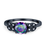 Art Deco Flower Style Wedding Engagement Bridal Ring Round Simulated Cubic Zirconia  925 Sterling Silver