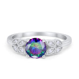 Art Deco Flower Style Wedding Engagement Bridal Ring Round Simulated Cubic Zirconia  925 Sterling Silver