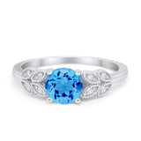 Art Deco Flower Style Wedding Engagement Bridal Ring Round Simulated Cubic Zirconia  925 Sterling Silver