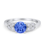 Art Deco Flower Style Wedding Engagement Bridal Ring Round Simulated Cubic Zirconia  925 Sterling Silver