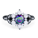 Floral Vintage Style Engagement Cluster Ring Round Cubic Zirconia 925 Sterling Silver