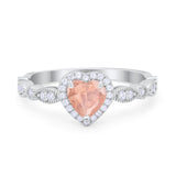 Art Deco Heart Promise Wedding Ring Simulated Cubic Zirconia 925 Sterling Silver
