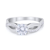 Infinity Shank Wedding Ring Round Simulated Cubic Zirconia 925 Sterling Silver