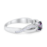 Infinity Shank Wedding Ring Round Simulated Cubic Zirconia 925 Sterling Silver