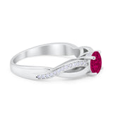 Infinity Shank Wedding Ring Round Simulated Cubic Zirconia 925 Sterling Silver