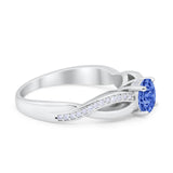 Infinity Shank Wedding Ring Round Simulated Cubic Zirconia 925 Sterling Silver