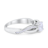 Infinity Shank Wedding Ring Round Simulated Cubic Zirconia 925 Sterling Silver