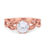 Floral Infnity Shank Engaement Ring Round Cubic Zirconia 925 Sterling Silver (7mm)