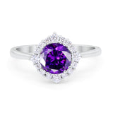 Floral Art Deco Wedding Engagement Bridal Ring Round Cubic Zirconia 925 Sterling Silver