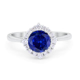 Floral Art Deco Wedding Engagement Bridal Ring Round Cubic Zirconia 925 Sterling Silver