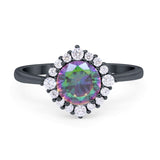 Floral Art Deco Wedding Engagement Bridal Ring Round Cubic Zirconia 925 Sterling Silver