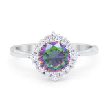 Floral Art Deco Wedding Engagement Bridal Ring Round Cubic Zirconia 925 Sterling Silver