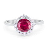 Floral Art Deco Wedding Engagement Bridal Ring Round Cubic Zirconia 925 Sterling Silver