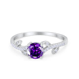 Floral Art Deco Wedding Engagement Bridal Ring Round Cubic Zirconia 925 Sterling Silver
