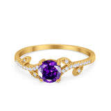 Floral Art Deco Wedding Engagement Bridal Ring Round Cubic Zirconia 925 Sterling Silver