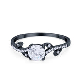 Floral Art Deco Wedding Engagement Bridal Ring Round Cubic Zirconia 925 Sterling Silver