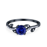 Floral Art Deco Wedding Engagement Bridal Ring Round Cubic Zirconia 925 Sterling Silver