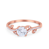 Floral Art Deco Wedding Engagement Bridal Ring Round Cubic Zirconia 925 Sterling Silver