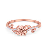 Floral Art Deco Wedding Engagement Bridal Ring Round Cubic Zirconia 925 Sterling Silver