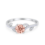 Floral Art Deco Wedding Engagement Bridal Ring Round Cubic Zirconia 925 Sterling Silver